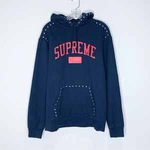 Supreme Studded Hoodie (Sz M) FW18 Fleece Pullover Navy Blue W/ Red Logo